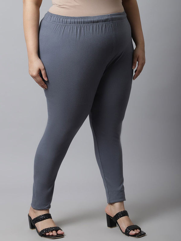 TAG 7 Women Plus size Grey Solid Cotton Ankle-Length Leggings - Distacart