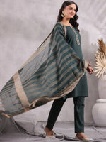 Thumbnail for Anubhutee Ethnic Motifs Emrboidered Sequined Pure Cotton Kurta with Trousers & Dupatta - Distacart
