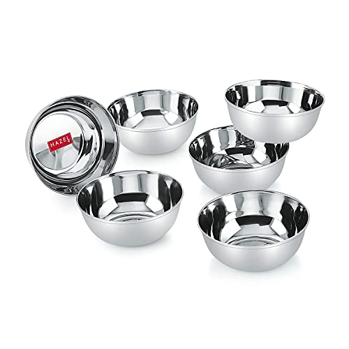HAZEL Stainless Steel Modern Bowl - Set of 6, Silver