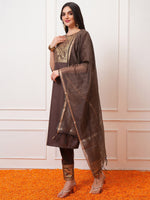 Thumbnail for Vishudh Taupe Ethnic Motifs Printed Regular Kurta with Trouser & Dupatta