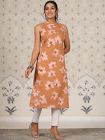 Thumbnail for Ode by House of Pataudi Floral Printed Sleeveless Pure Cotton Straight Kurta - Distacart