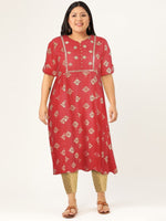 Thumbnail for All About You Women Rust & Gold-Toned Ethnic Motifs Printed Mirror Work Kurta - Distacart