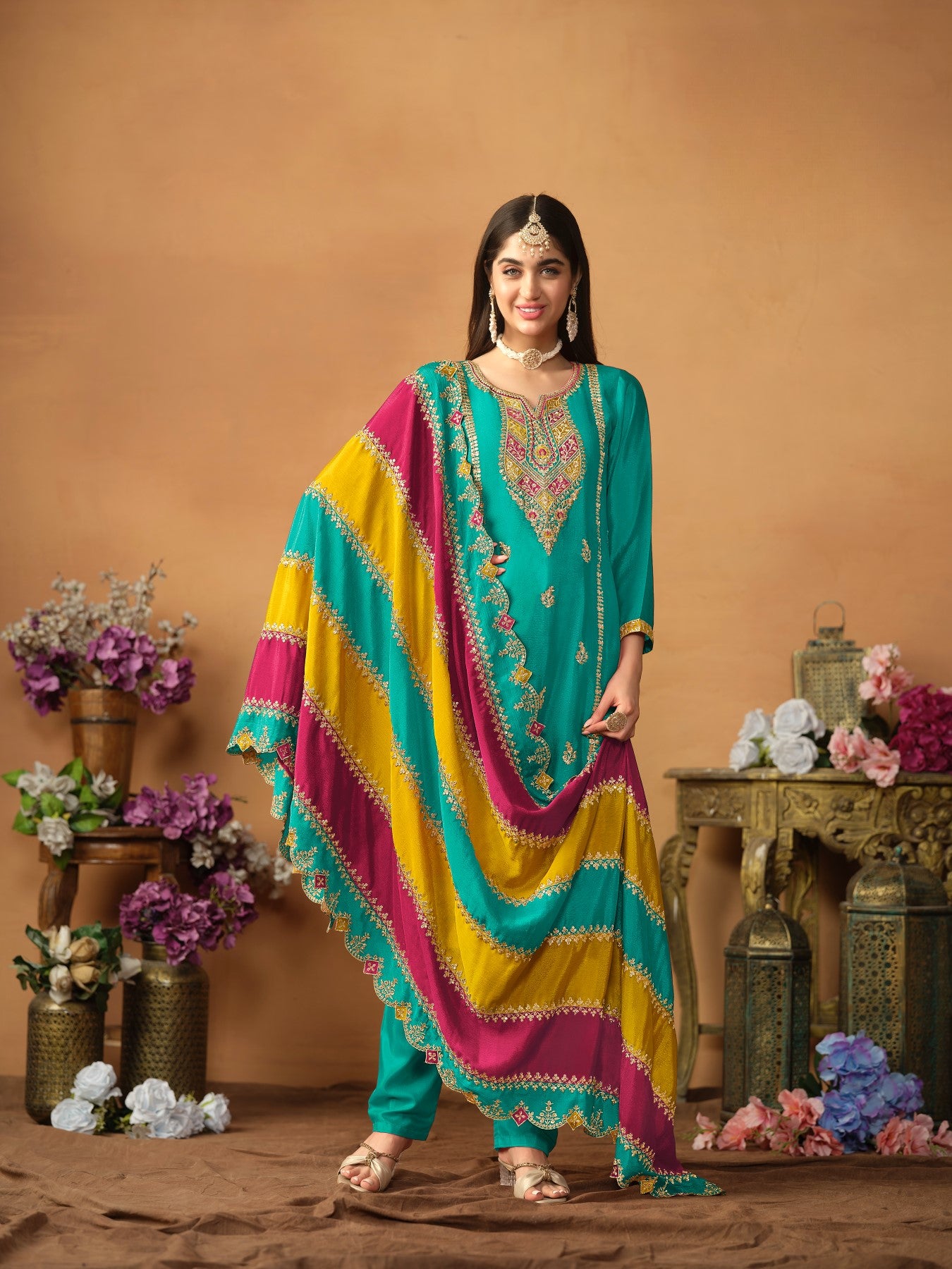 Anaita Blue Embroidered Soft Organza Salwar Suit - Distacart