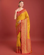 Thumbnail for Monjolika Fashion Glamour And Tradition With This Mustard Color Zari Woven Banarasi Tissue Silk Saree - Distacart