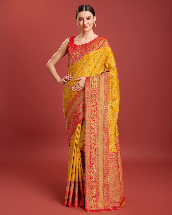 Monjolika Fashion Glamour And Tradition With This Mustard Color Zari Woven Banarasi Tissue Silk Saree - Distacart