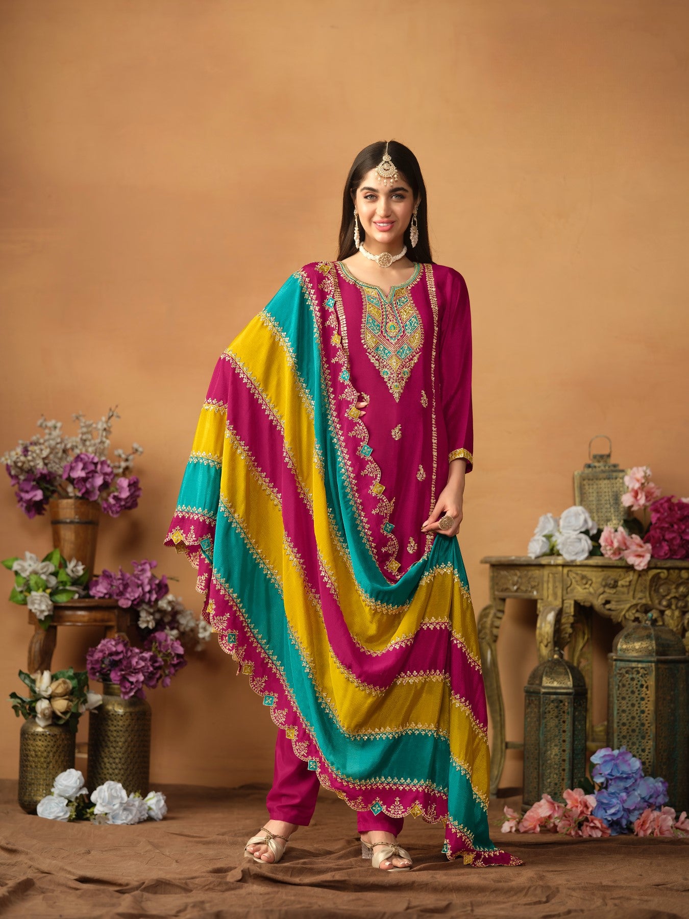 Anaita Wine Embroidered Soft Organza Salwar Suit - Distacart