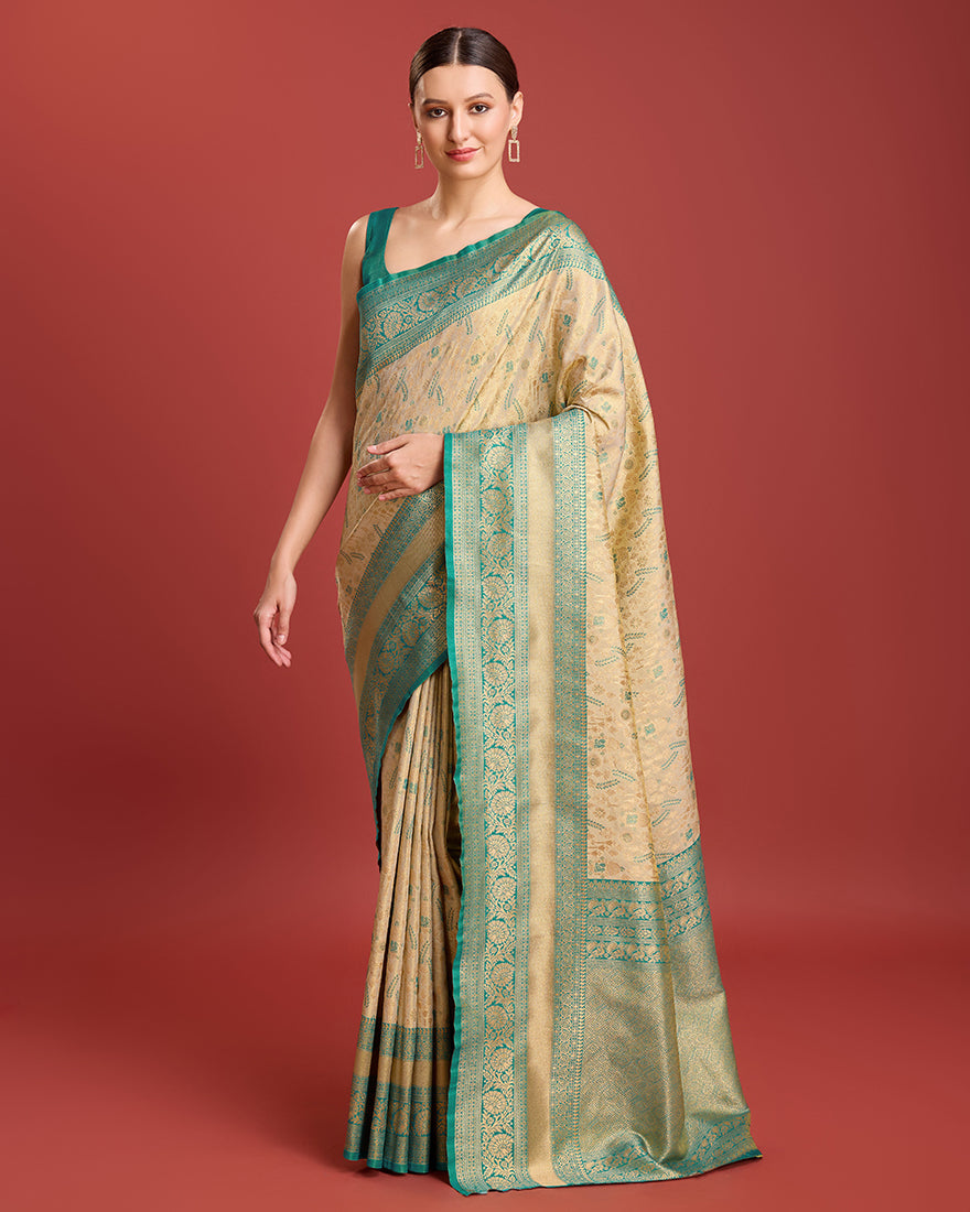 Monjolika Fashion Glamour And Tradition With This Beige Color Zari Woven Banarasi Tissue Silk Saree - Distacart