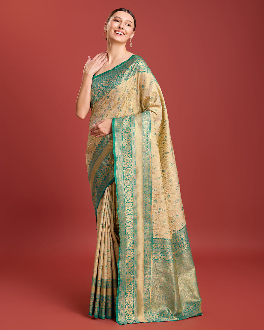 Monjolika Fashion Glamour And Tradition With This Beige Color Zari Woven Banarasi Tissue Silk Saree - Distacart