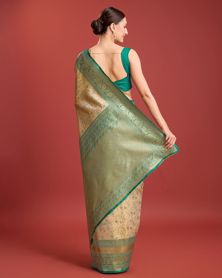 Monjolika Fashion Glamour And Tradition With This Beige Color Zari Woven Banarasi Tissue Silk Saree - Distacart