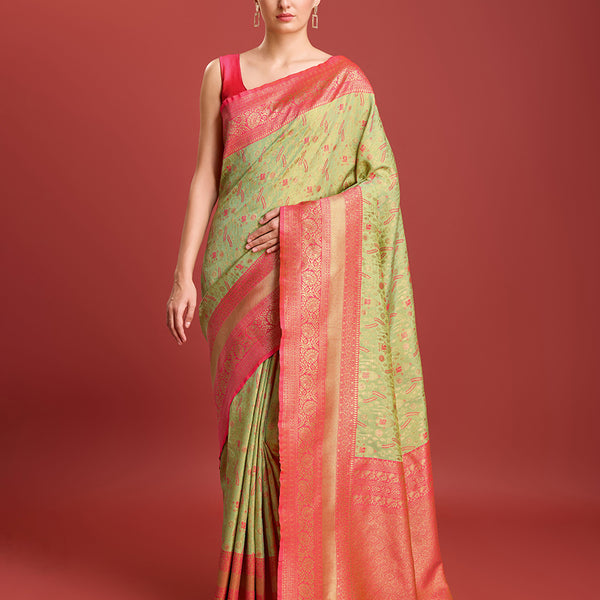 Monjolika Fashion Glamour And Tradition With This Pastel Green Color Zari Woven Banarasi Tissue Silk Saree - Distacart