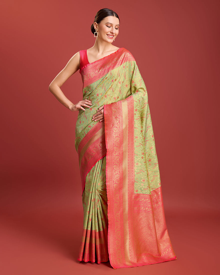 Monjolika Fashion Glamour And Tradition With This Pastel Green Color Zari Woven Banarasi Tissue Silk Saree - Distacart