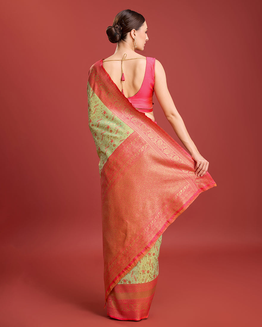 Monjolika Fashion Glamour And Tradition With This Pastel Green Color Zari Woven Banarasi Tissue Silk Saree - Distacart