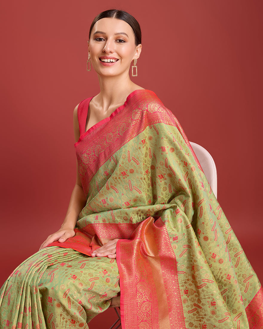 Monjolika Fashion Glamour And Tradition With This Pastel Green Color Zari Woven Banarasi Tissue Silk Saree - Distacart