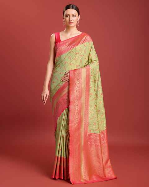 Monjolika Fashion Glamour And Tradition With This Pastel Green Color Zari Woven Banarasi Tissue Silk Saree - Distacart
