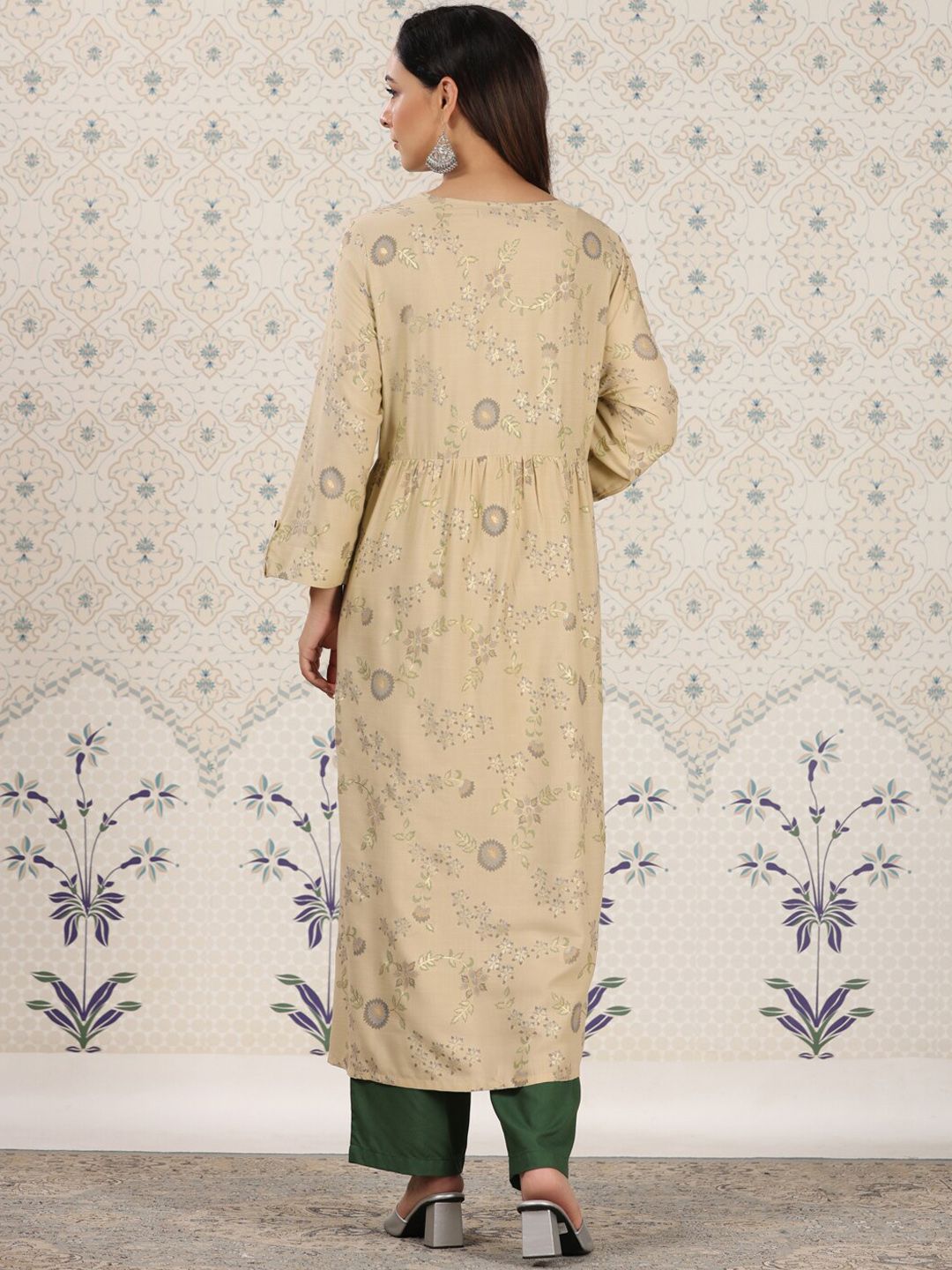 Ode by House of Pataudi Ethnic motifs Printed Mirror Work Detailed A-Line Kurta - Distacart