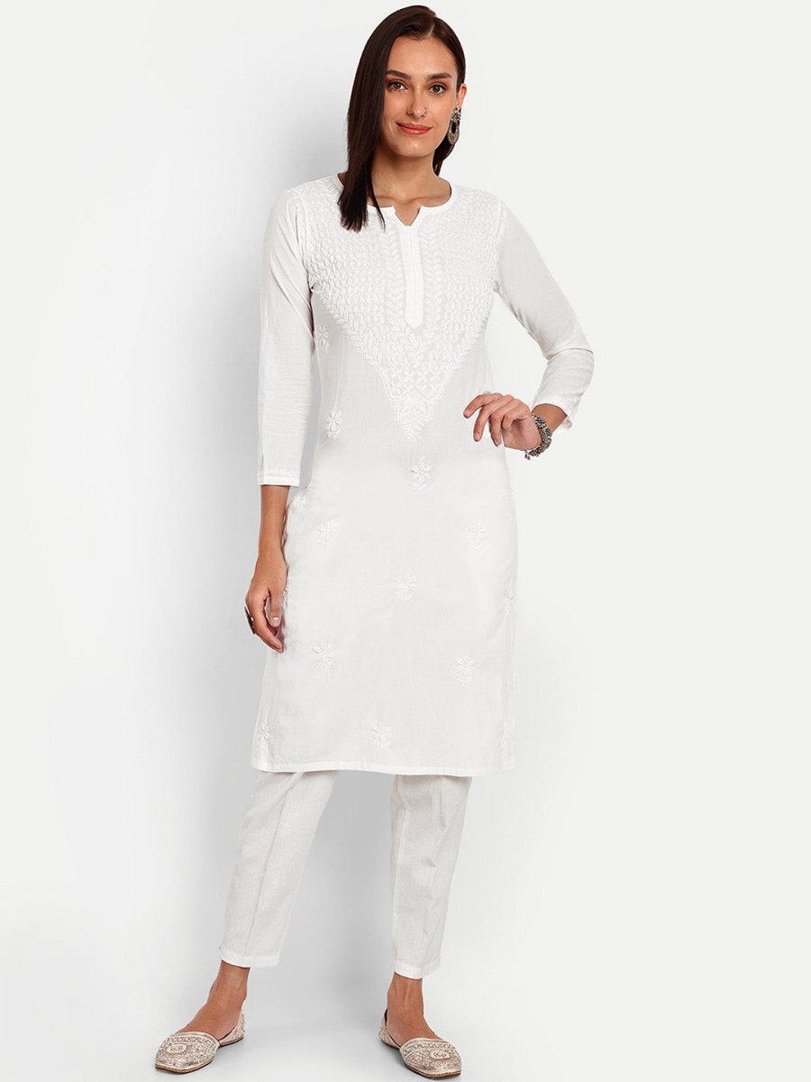 ADA Floral Embroidered Chikankari Kurta - Distacart