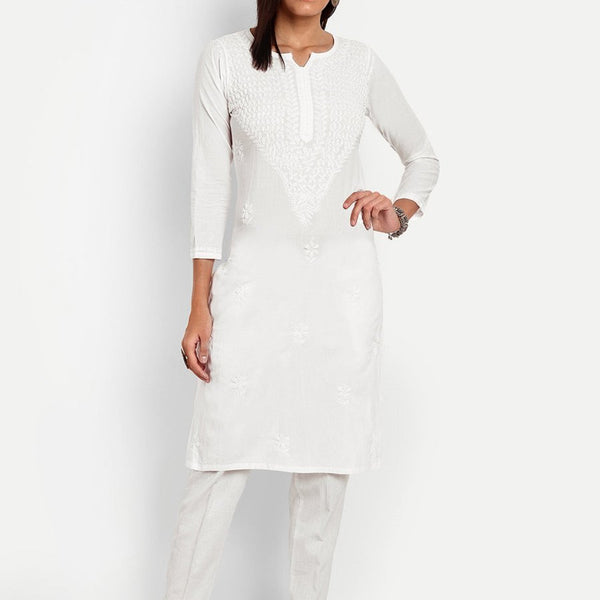 ADA Floral Embroidered Chikankari Kurta - Distacart