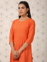Thumbnail for Ode by House of Pataudi Orange Coloured Ethnic Motifs Woven Design Anarkali Kurta - Distacart