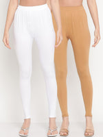 Thumbnail for TAG 7 Pack of 2 White & Beige Solid Comfort-Fit Ankle-Length Leggings - Distacart