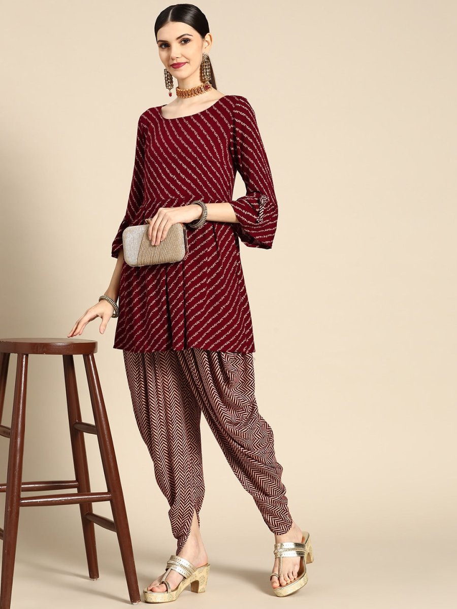Anouk Women Maroon Ethnic Motifs Printed Empire Kurta with Dhoti Pants - Distacart