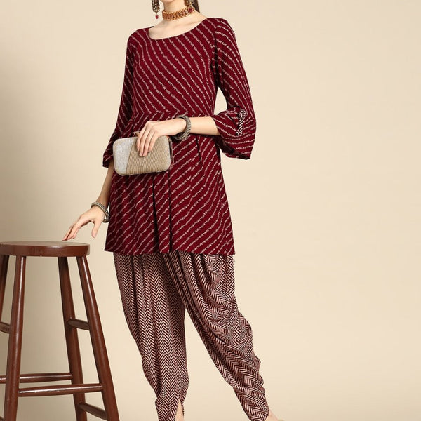 Anouk Women Maroon Ethnic Motifs Printed Empire Kurta with Dhoti Pants - Distacart