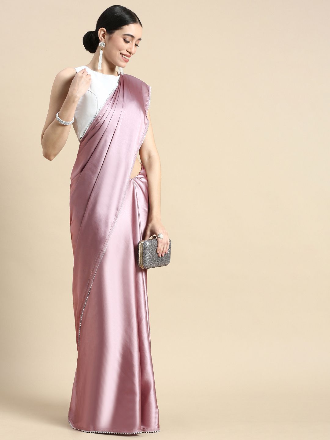 kasee Solid Satin Saree - Distacart