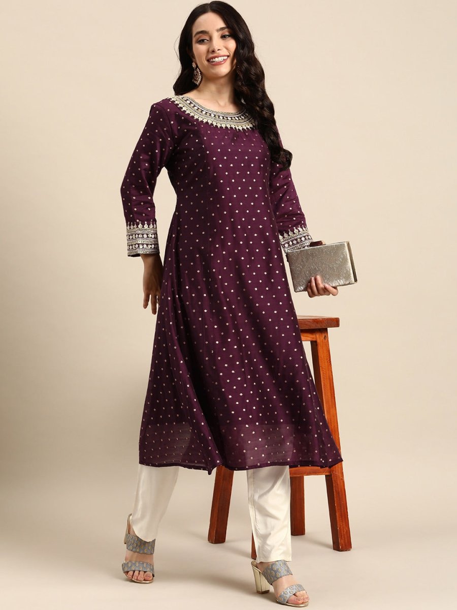 All About You Ethnic Motifs Embroidered Empire Sequinned Kurta with Trousers - Distacart