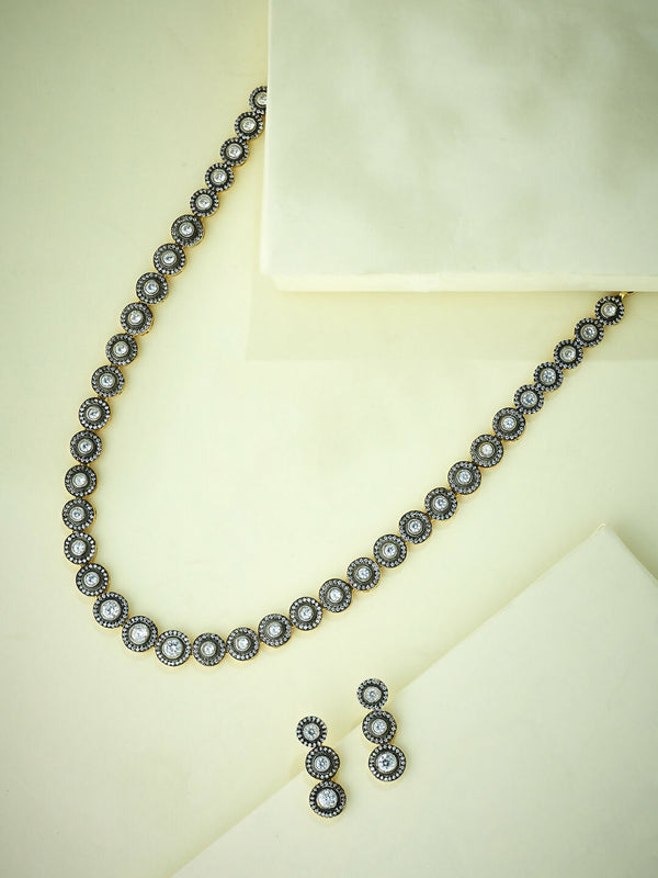 Nuyug 22K Gold-Plated Crystal Stone Studded Necklace Set