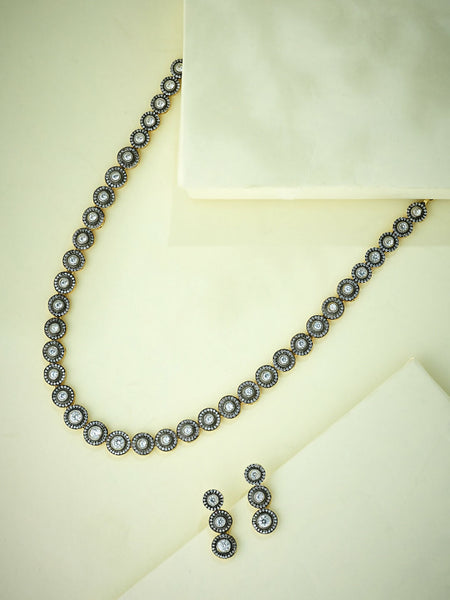 Nuyug 22K Gold-Plated Crystal Stone Studded Necklace Set