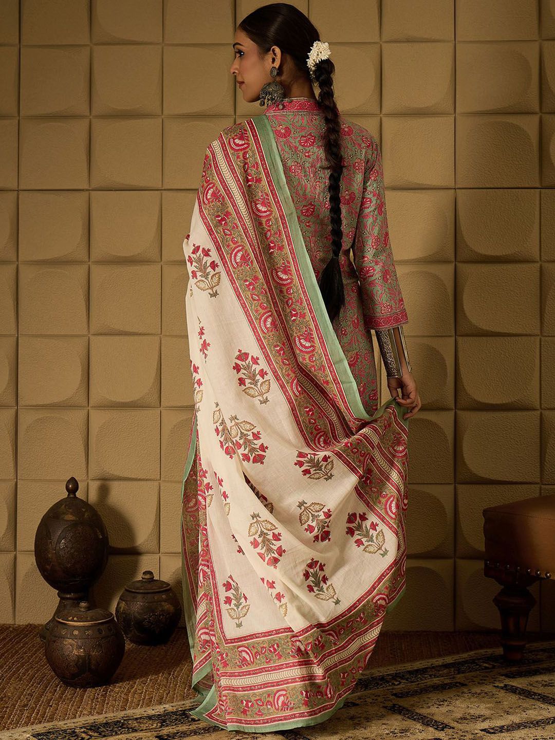 Indo Era Floral Printed Pure Cotton Straight Kurta with Salwar & Dupatta