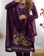 Thumbnail for Joban Fashion Deep wine purple Kurta set with Pant Georgette Thread with Sequins work