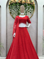 Thumbnail for Preksha Creation Red Foux Gorgette With Thread With Sequnce Women Lehanga Choli - Distacart