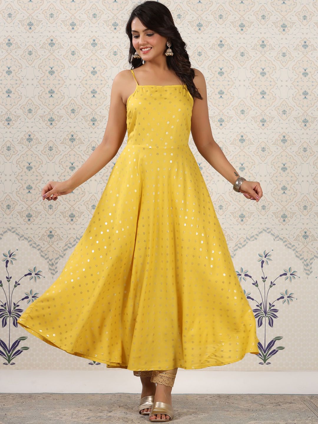 Ode by House of Pataudi Floral Printed Shoulder Straps Anarkali Kurta - Distacart