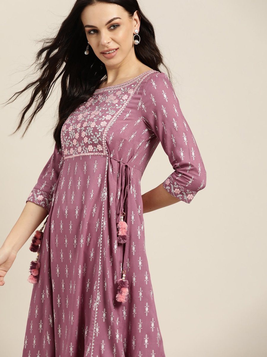 All About You Purple & Silver Ethnic Motifs Gotta Patti Detail Kurta - Distacart