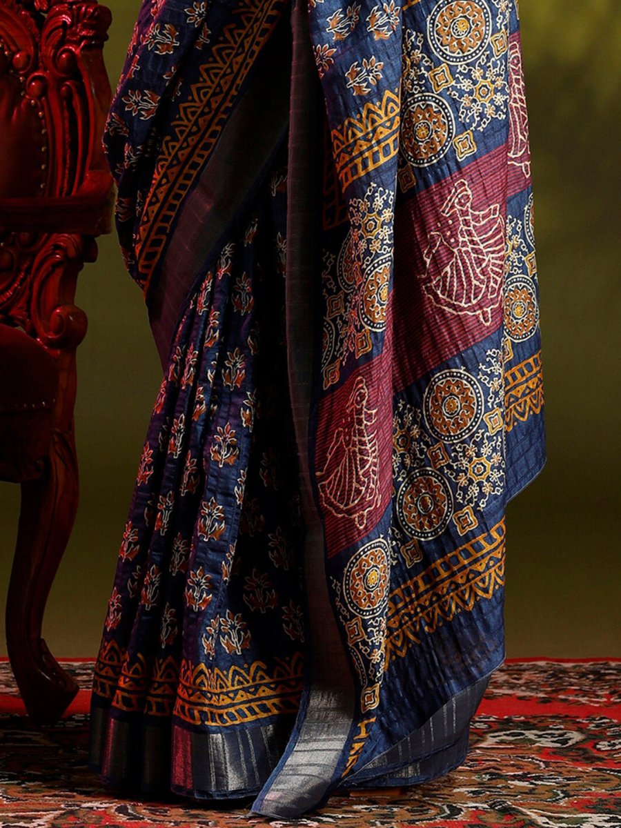Anouk Blue Bagh Printed Zari Sungudi Saree - Distacart