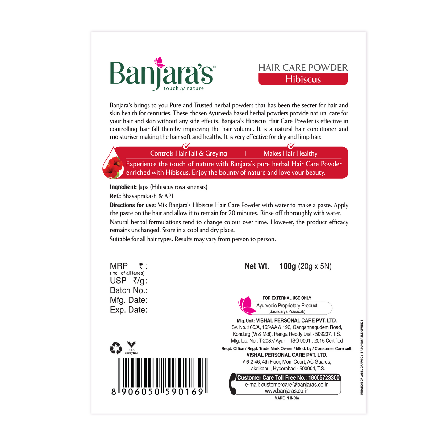 Banjara's Hibiscus Hair Care Powder - Distacart