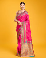 Thumbnail for Monjolika Fashion Rani Pink Banarasi Rich Zari Woven Weave For Opulent Charm Silk Saree - Distacart