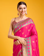 Thumbnail for Monjolika Fashion Rani Pink Banarasi Rich Zari Woven Weave For Opulent Charm Silk Saree - Distacart