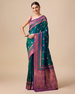 Thumbnail for Monjolika Fashion Dark Teal Color Banarasi Rich Zari Woven Weave For Opulent Charm Silk Saree - Distacart
