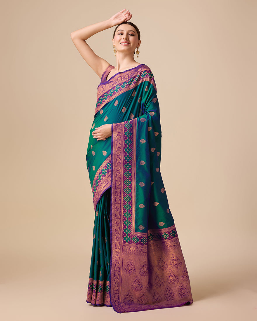 Monjolika Fashion Dark Teal Color Banarasi Rich Zari Woven Weave For Opulent Charm Silk Saree - Distacart