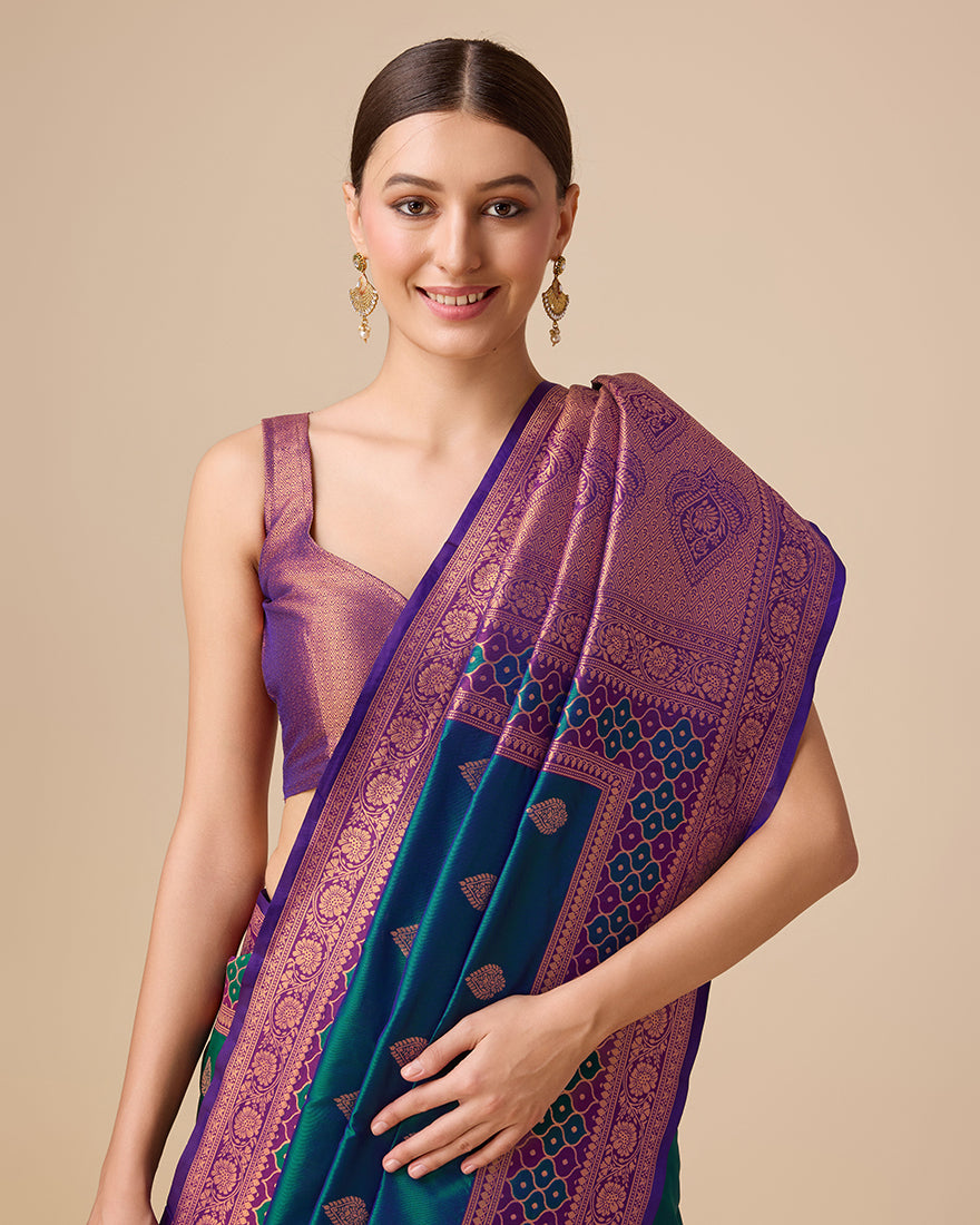 Monjolika Fashion Dark Teal Color Banarasi Rich Zari Woven Weave For Opulent Charm Silk Saree - Distacart