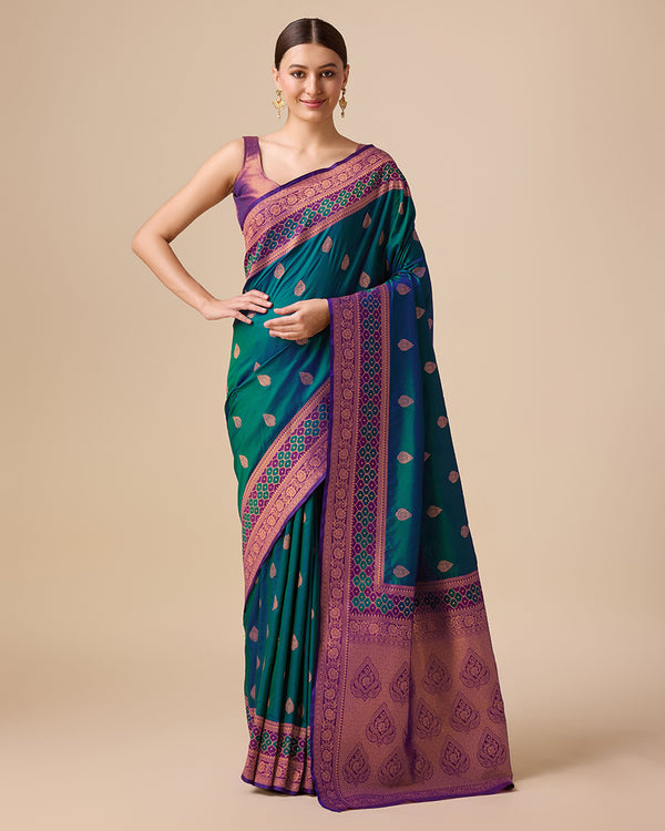 Monjolika Fashion Dark Teal Color Banarasi Rich Zari Woven Weave For Opulent Charm Silk Saree - Distacart