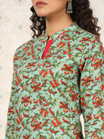 Thumbnail for Ode by House of Pataudi Green Floral Printed Straight Kurta - Distacart