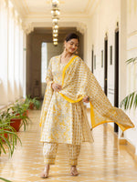 Thumbnail for Kalini Floral Printed Sequined Mirror Work A-line Pure Cotton Kurta with Patiala & Dupatta - Distacart