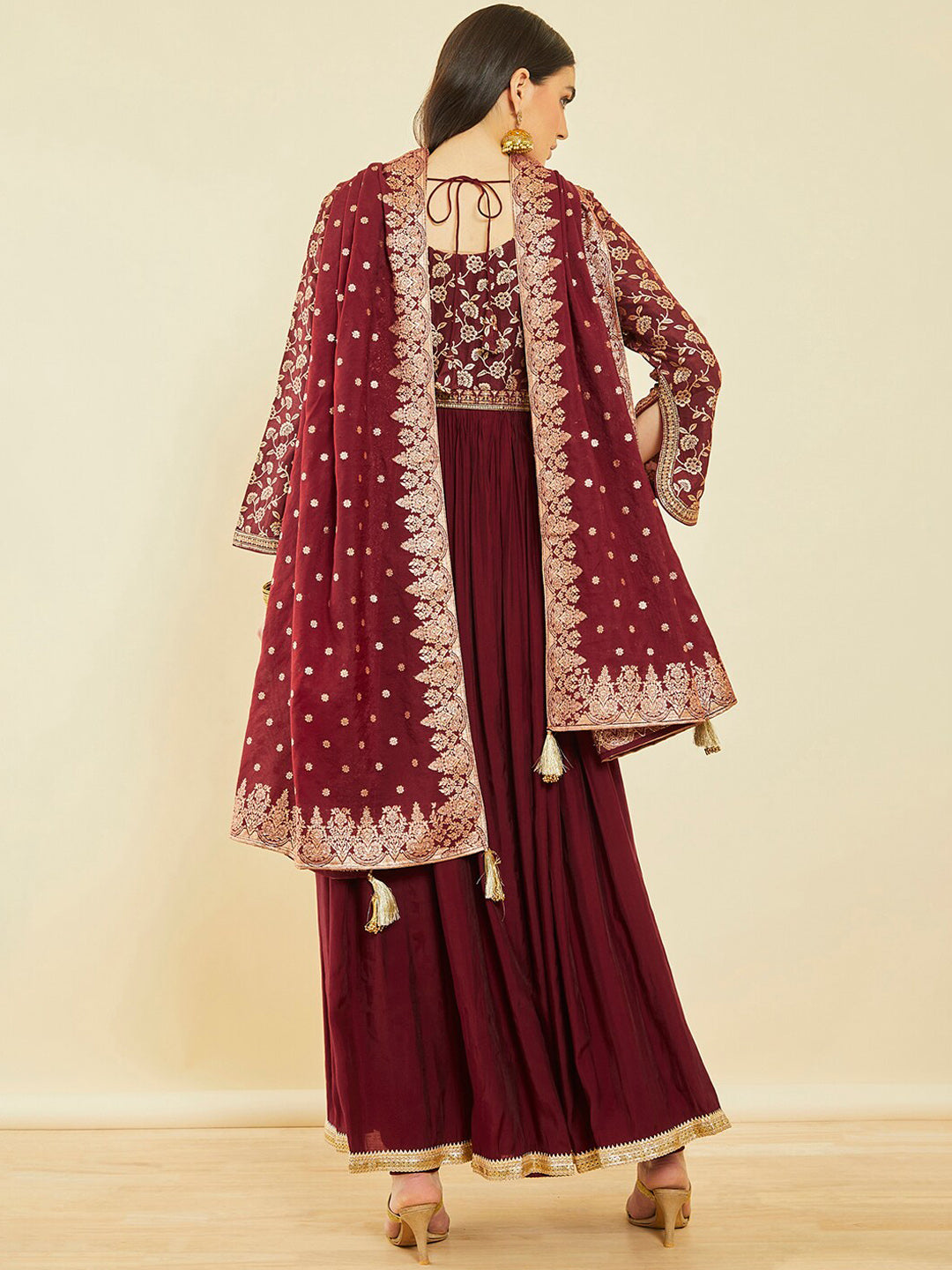Soch Ethnic Motifs Embroidered Sequinned Kurta with Churidar & Dupatta - Distacart