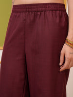 Thumbnail for Vishudh Burgundy Yoke Design Thread Work Straight Kurta & Palazzos With Dupatta