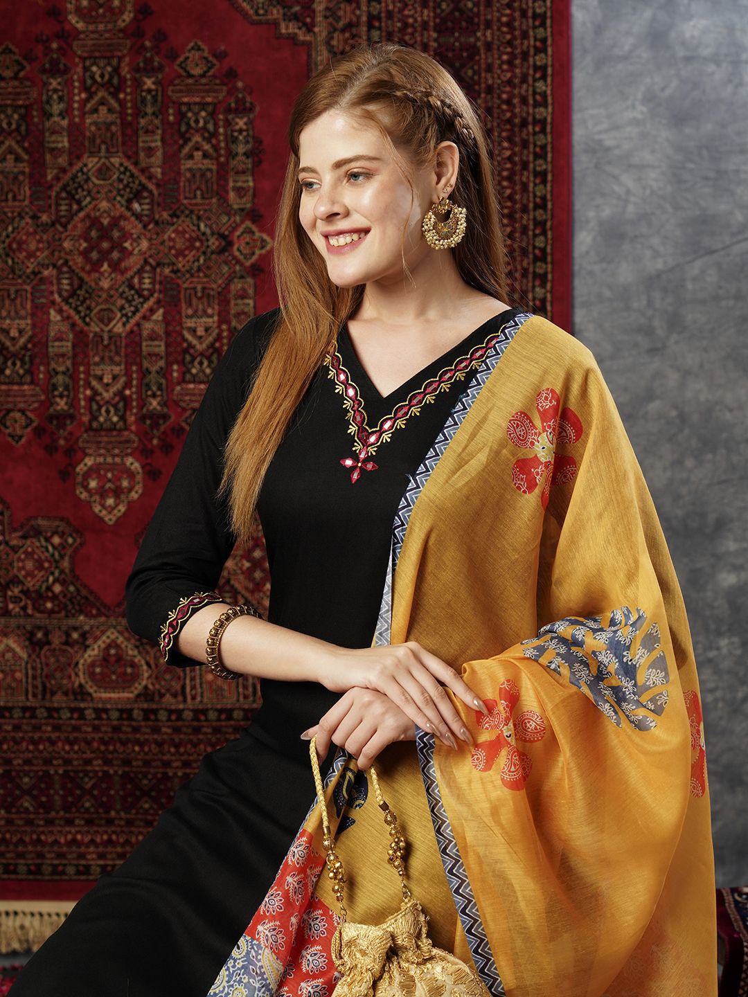 Kalini Mirror Work Embroidered Regular Straight Kurta With Trousers & Dupatta - Distacart