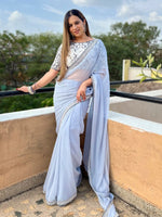 Thumbnail for Anouk Grey Embroidered Pure Georgette Saree - Distacart