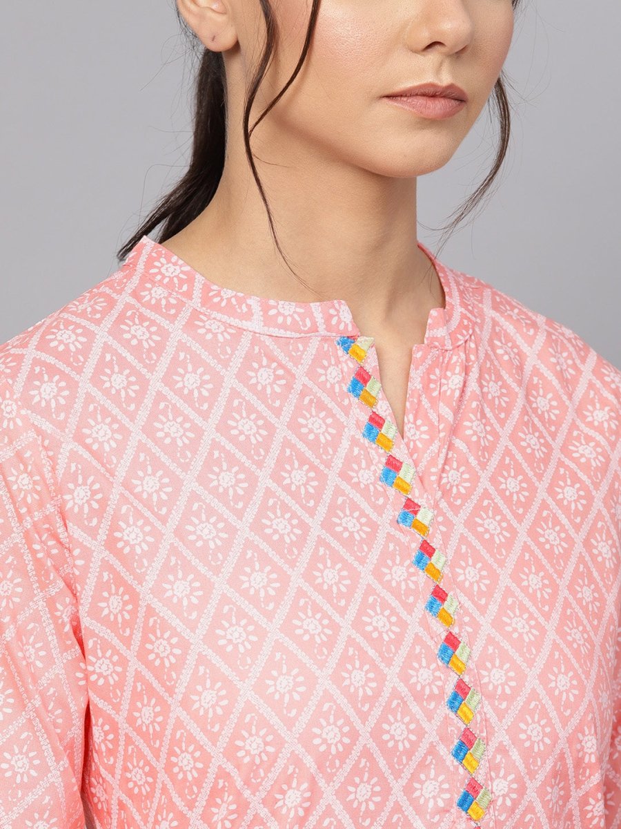 Anubhutee Mauve & White Ethnic Motifs Printed Kurti - Distacart