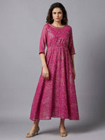 Thumbnail for AURELIA Pink Ethnic Motifs Embellished Three-Quarter Sleeves Maxi Dress